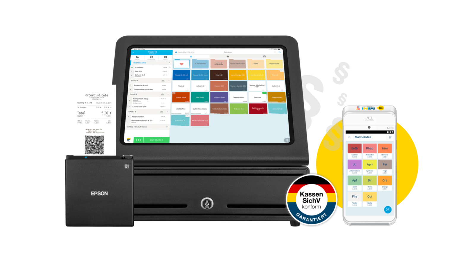 Orderbird header pos drucker paragraph kassensich DE